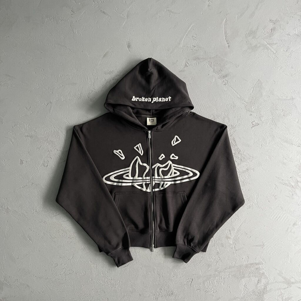 Broken Planet Black Zip Up Hoodie Front